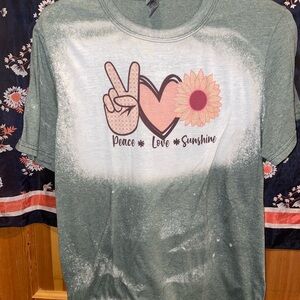 Anvil Olive Graphic Tee with Peace and Floral Design